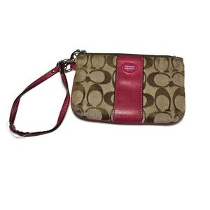 Coach Coin Wallet Burgundy Leather Trim And CC Logo 4" X 6"